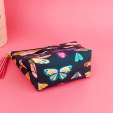 Load image into Gallery viewer, Navy Butterflies and Bugs Small Makeup Bag.
