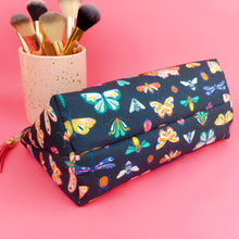 Load image into Gallery viewer, Navy Butterflies and Bugs Medium Makeup Bag.
