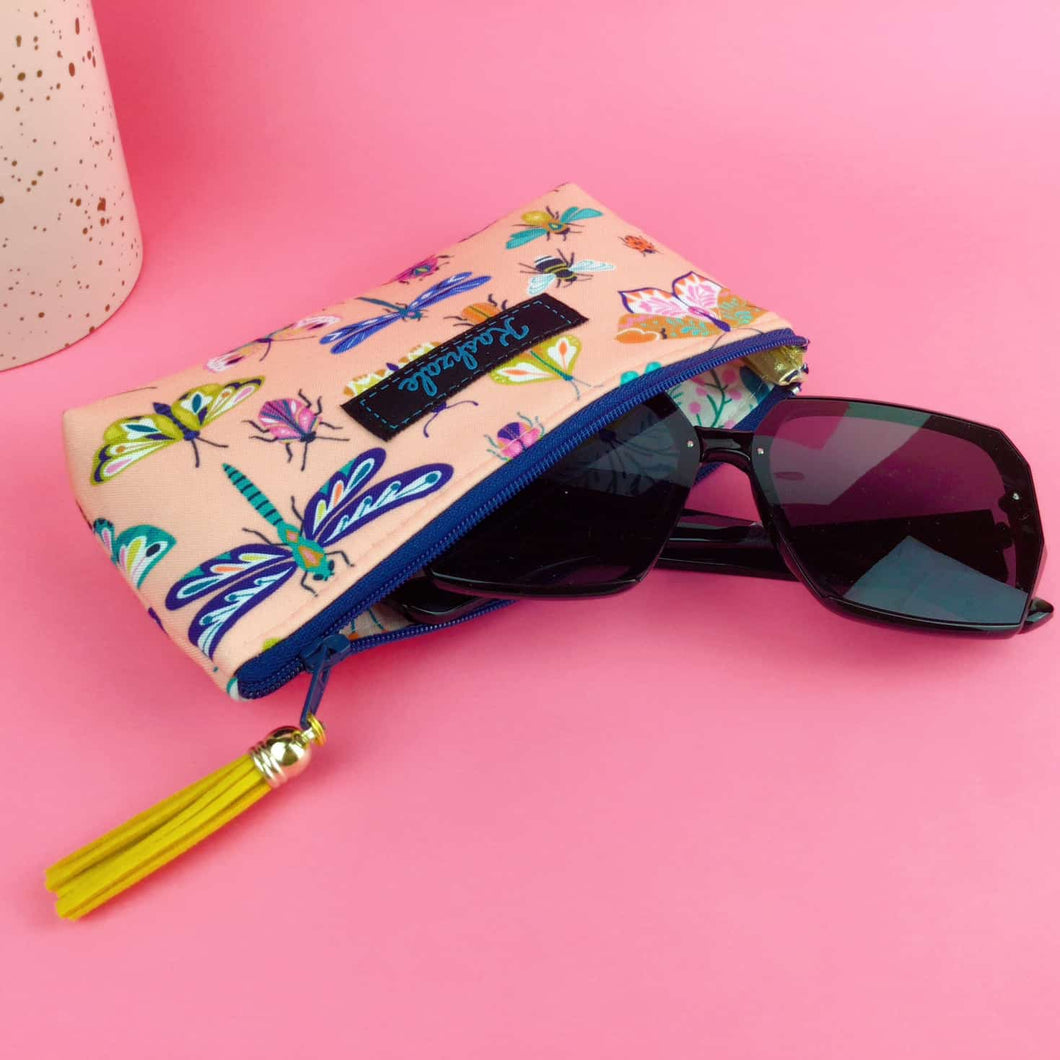 Coral Bugs and Butterflies Sunglasses bag, glasses case.