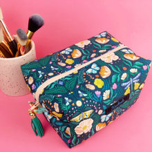 Load image into Gallery viewer, Navy Floral Large Box Cosmetic Bag.
