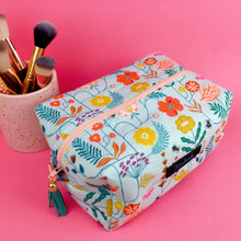 Load image into Gallery viewer, Light Blue Floral Large Box Cosmetic Bag.
