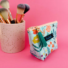 Load image into Gallery viewer, Light Blue Floral Small Makeup Bag.
