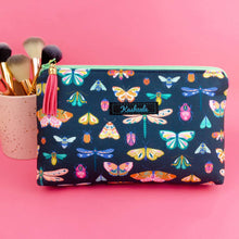 Load image into Gallery viewer, Navy Butterflies and Bugs Medium Makeup Bag.
