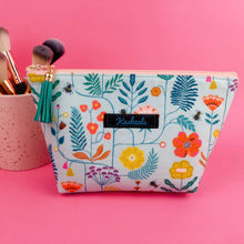 Load image into Gallery viewer, Light Blue Floral Medium Cosmetic Bag.
