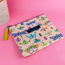 Load image into Gallery viewer, Coral Bugs and Butterflies Small Clutch, Small makeup bag.
