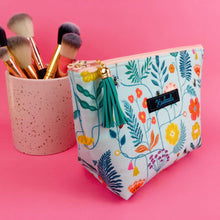 Load image into Gallery viewer, Light Blue Floral Medium Cosmetic Bag.
