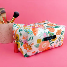 Load image into Gallery viewer, Cream Floral Large Box Cosmetic Bag.
