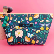 Load image into Gallery viewer, Navy Floral Medium Cosmetic Bag.
