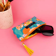Load image into Gallery viewer, Teal and Peach Floral Sunglasses bag, glasses case.
