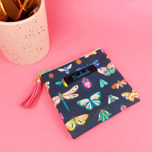 Load image into Gallery viewer, Navy Butterflies and Bugs Coin Purse.
