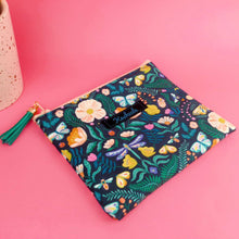 Load image into Gallery viewer, Navy Floral  Small Clutch, Small makeup bag.
