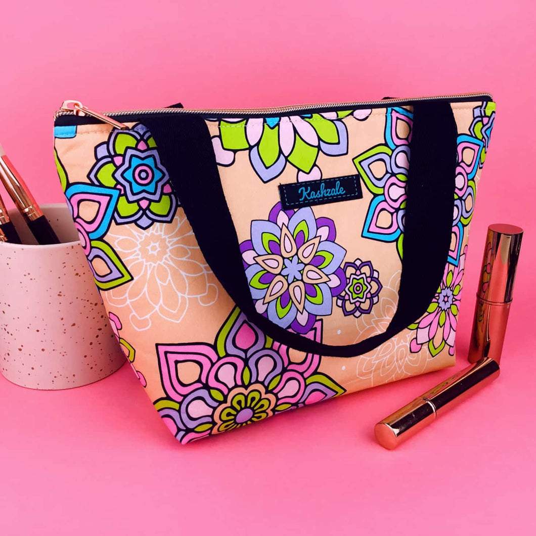 Mandala Magnifica Peach Large Makeup Bag. Exclusive Design.