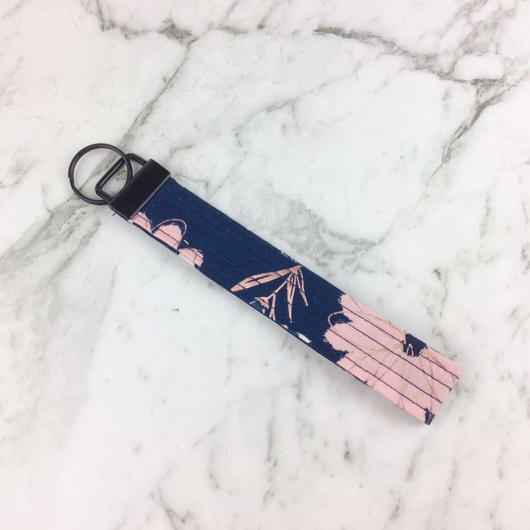 Rose Gold and Navy Floral Key Fob.