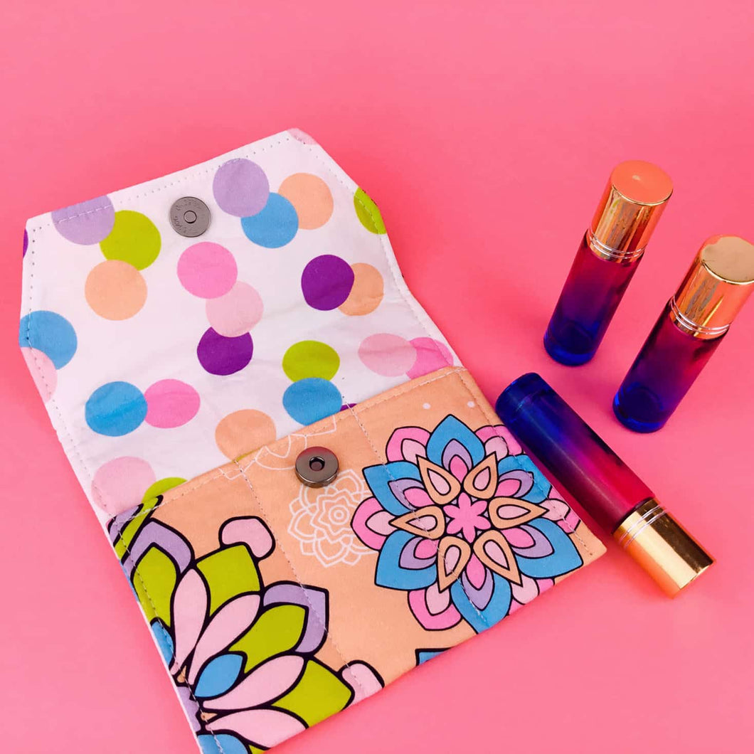 Mandala Magnifica Peach Essential Oil Roller Pouch, 3 roller pouch. Exclusive Design.