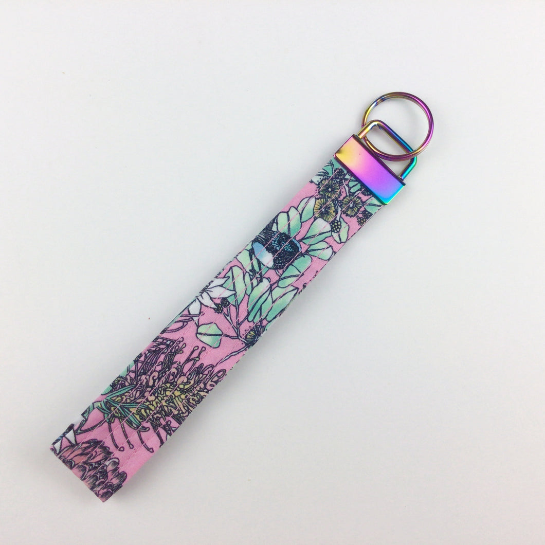 Pink Floral Print Key Fob. The Scenic Route Design.