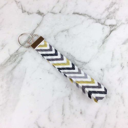 Gold and White Chevron Key Fob. - Kashzale Cosmetic Bags