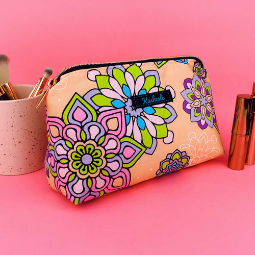 Mandala Magnifica Peach Medium Makeup Bag.  Exclusive Design. - Kashzale Cosmetic Bags