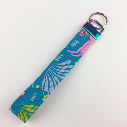 Teal Garden Scene Key Fob. - Kashzale Cosmetic Bags