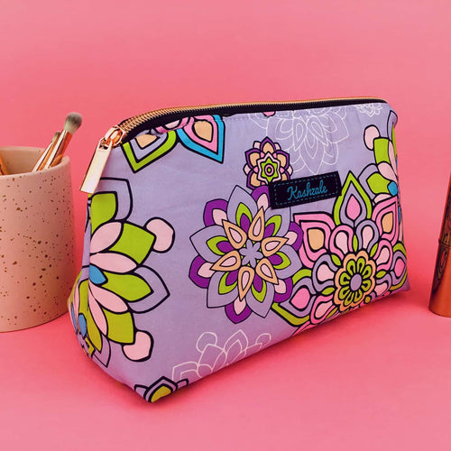 Mandala Magnifica Mauve Medium Makeup Bag.  Exclusive Design. - Kashzale Cosmetic Bags