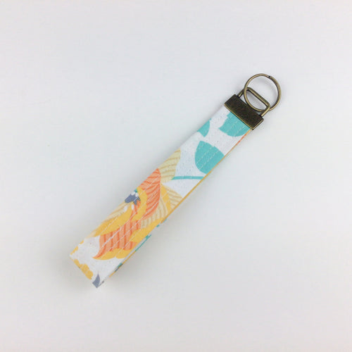 Lemon and Aqua Floral Print Key Fob. - Kashzale Cosmetic Bags