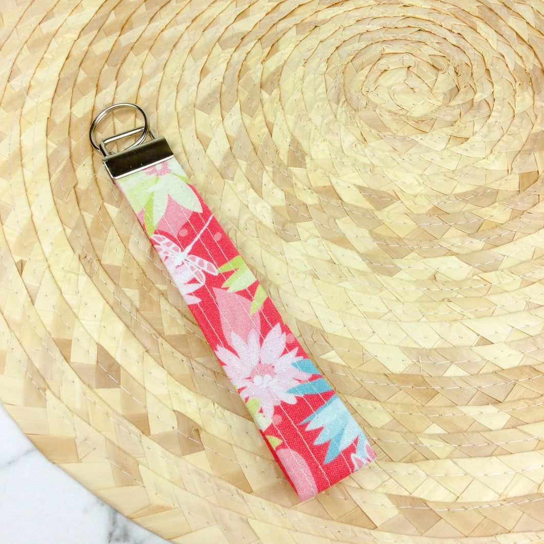 Red and Lime Floral Key Fob.