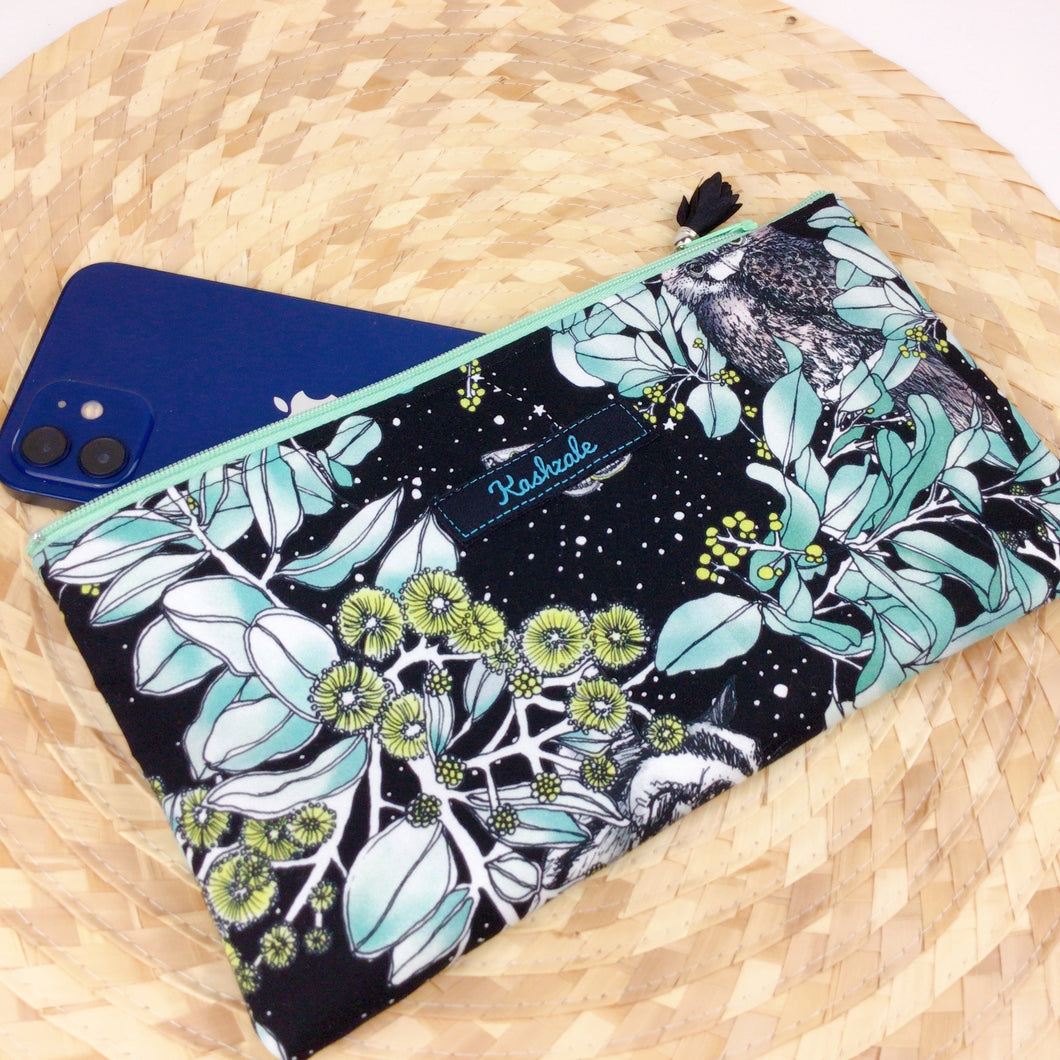 Nocturnal Zipper Pouch, Travel Pouch.  Design by The Scenic Route.