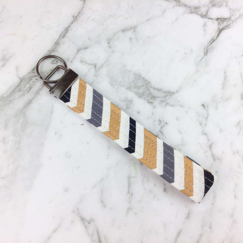 Gold and Grey Chevron Key Fob. - Kashzale Cosmetic Bags