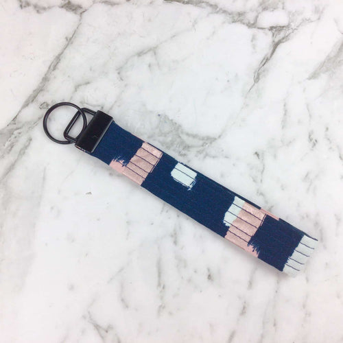 Rose Gold and Navy Brush Strokes Key Fob. - Kashzale Cosmetic Bags