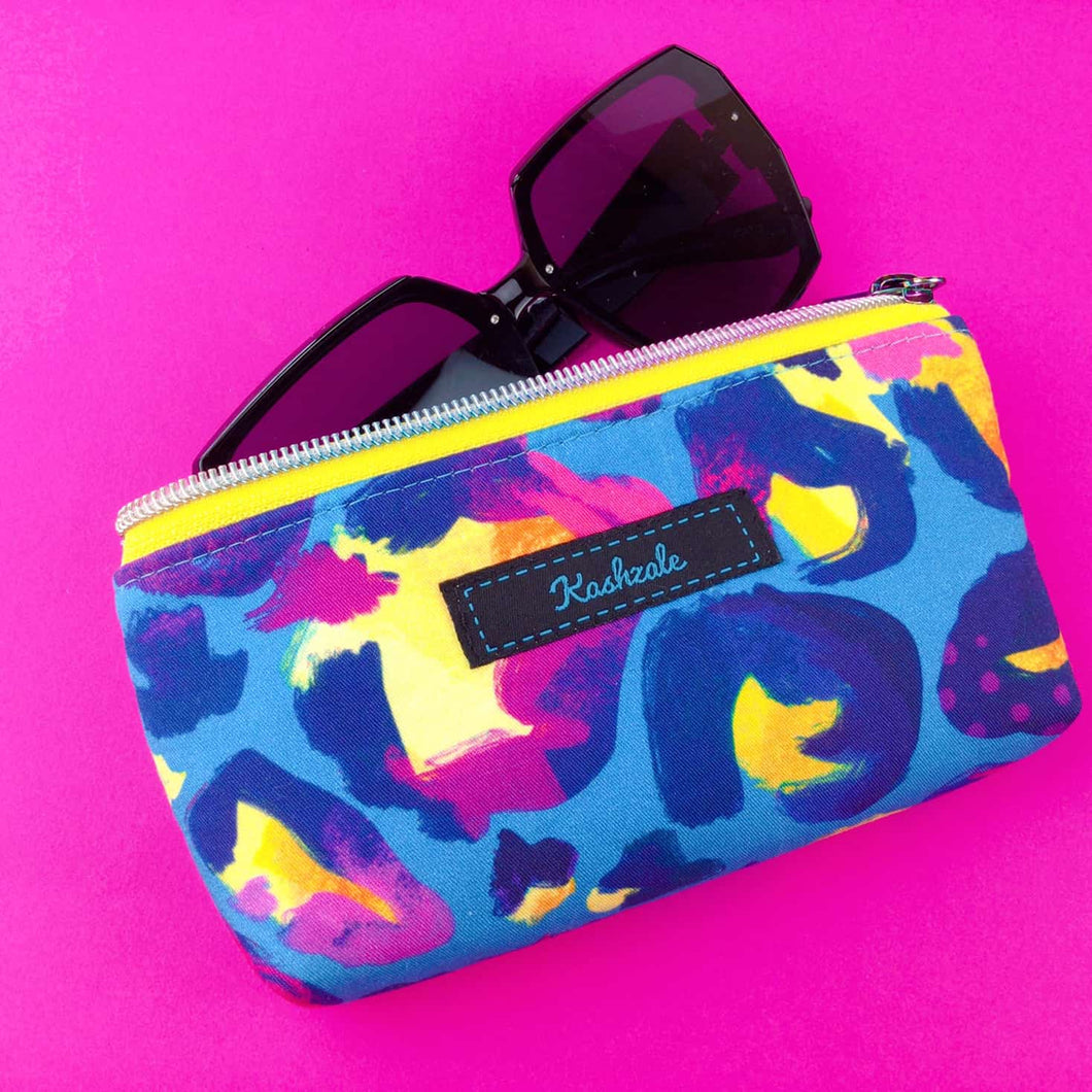 Electric Leopard Sunglasses bag, glasses case. Kasey Rainbow Design