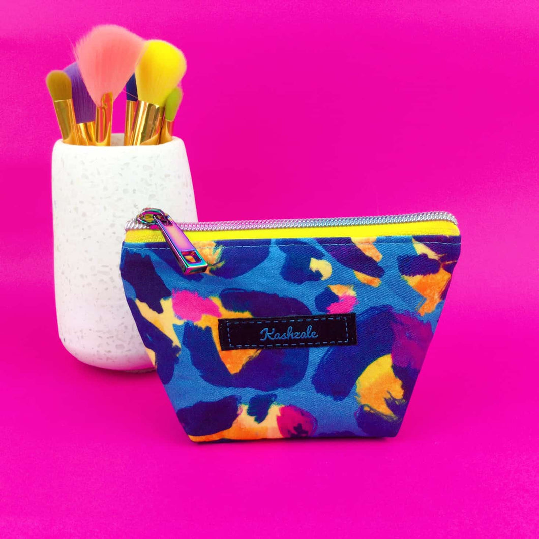 Electric Leopard Small Makeup Bag.  Kasey Rainbow Design.