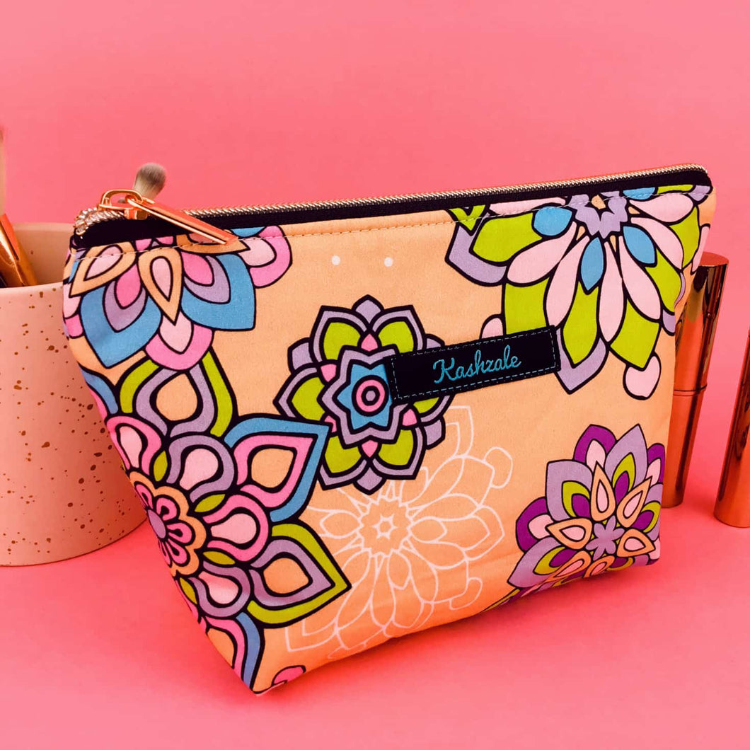 Mandala Magnifica Peach Medium Cosmetic Bag. Exclusive Design.