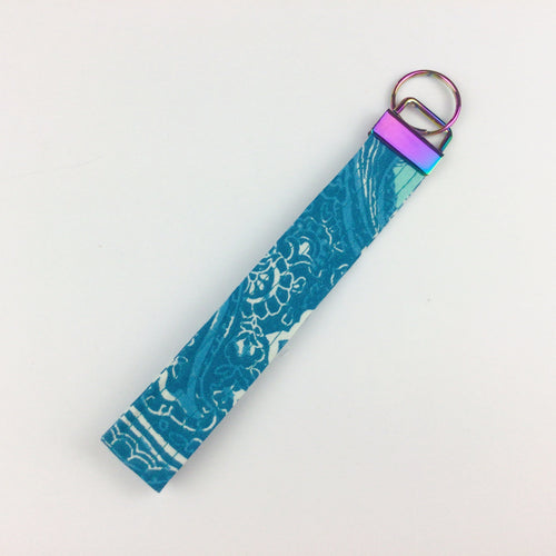 Teal And Aqua Paisley Key Fob. - Kashzale Cosmetic Bags