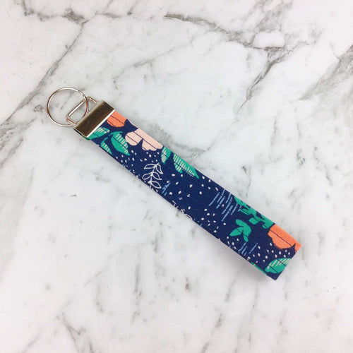 Navy Floral Key Fob. - Kashzale Cosmetic Bags