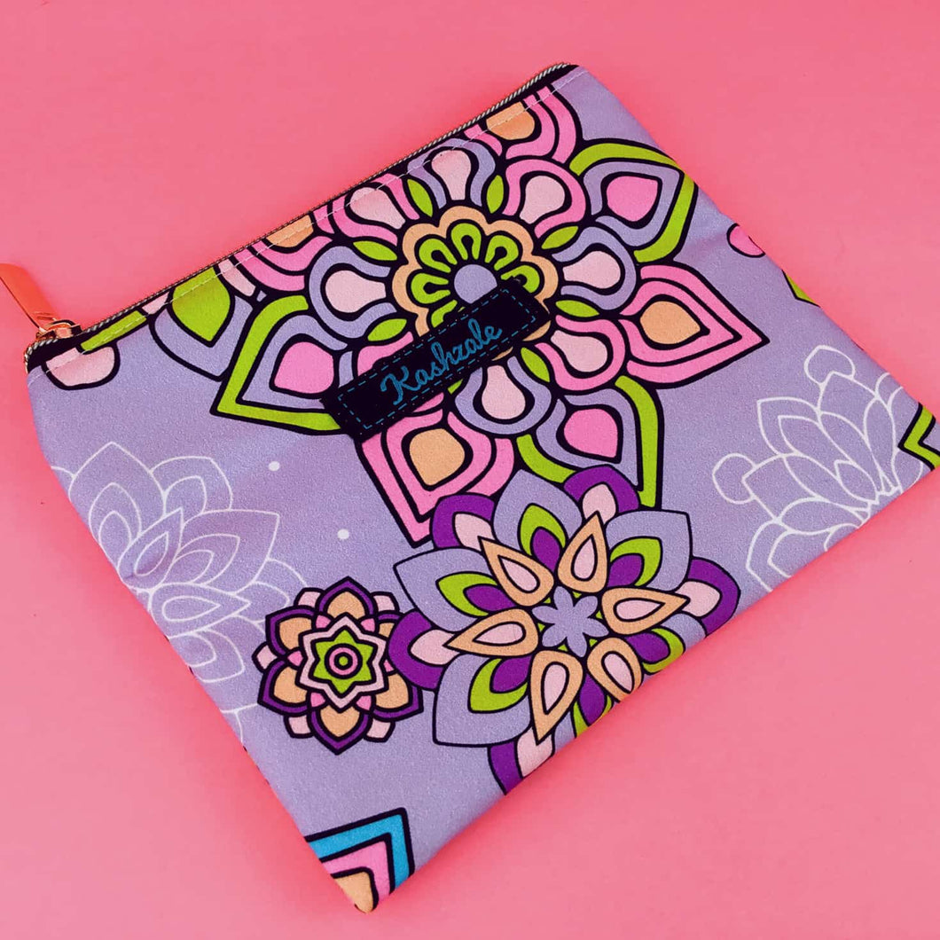 Mandala Magnifica Mauve Small Clutch, Small makeup bag. Exclusive Design.