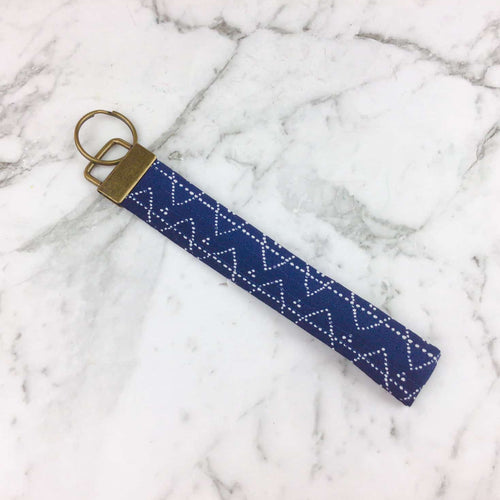 Navy Zig Zag Key Fob. - Kashzale Cosmetic Bags