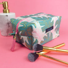 Load image into Gallery viewer, Mint Monstera Large Box Cosmetic Bag. Kashzale Makeup Bag.
