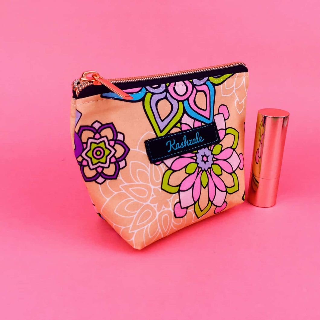 Mandala Magnifica Peach Small Makeup Bag.  Exclusive Design.