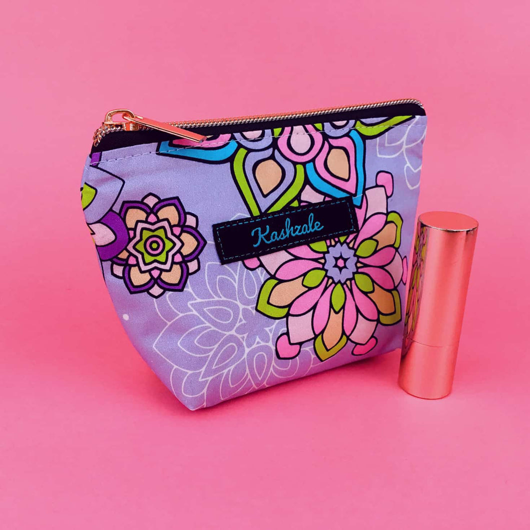 Mandala Magnifica Mauve Small Makeup Bag.  Exclusive Design.