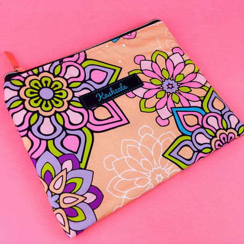 Mandala Magnifica Peach Small Clutch, Small makeup bag. Exclusive Design. - Kashzale Cosmetic Bags