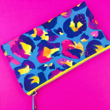 Load image into Gallery viewer, Electric Leopard Zipper Pouch, Travel Pouch.  Kasey Rainbow Design.

